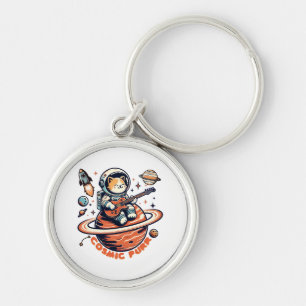 Cosmic Purr - Astro Guitarist Cat Key Ring
