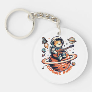 Cosmic Purr - Astro Guitarist Cat Key Ring