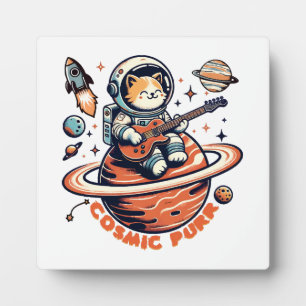 Cosmic Purr - Astro Guitarist Cat Plaque