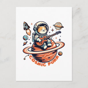 Cosmic Purr - Astro Guitarist Cat Postcard