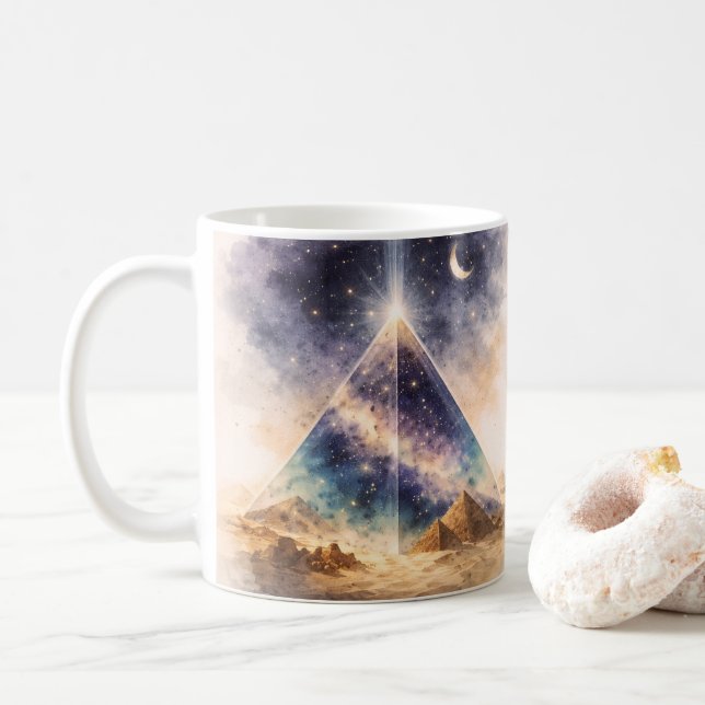 Cosmic Pyramid Ancient Egypt Inspired Coffee Mug (With Donut)