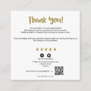 *~* Cosmic QR AP8 THANK YOU Gold Star Review Enclosure Card