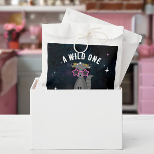 Cosmic Raccoon Wild One Pink Girl Baby Shower Favour Bag