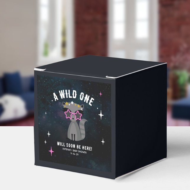 Cosmic Racoon Wild One Pink Girl Baby Shower Favour Box (Creator Uploaded)