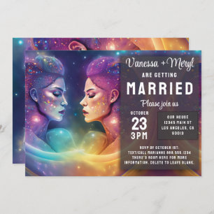 Cosmic Rainbow Feminine Energy Lesbian Wedding Invitation