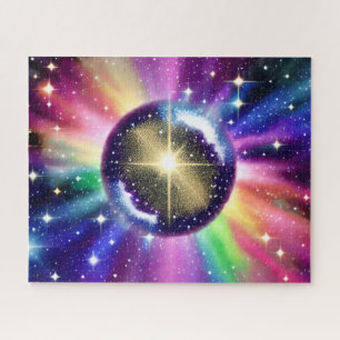 Cosmic Rainbow Galaxy Shiny Planet Ball Jigsaw Puzzle