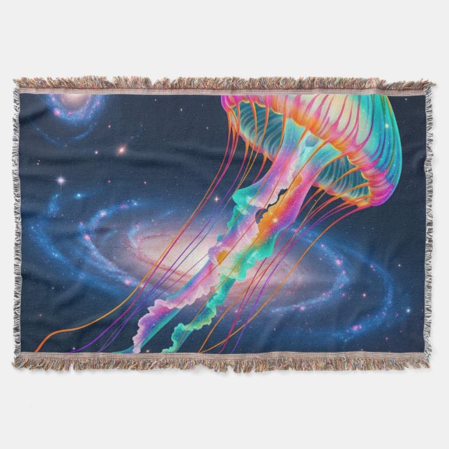Cosmic Rainbow Jellyfish  Throw Blanket (Front)