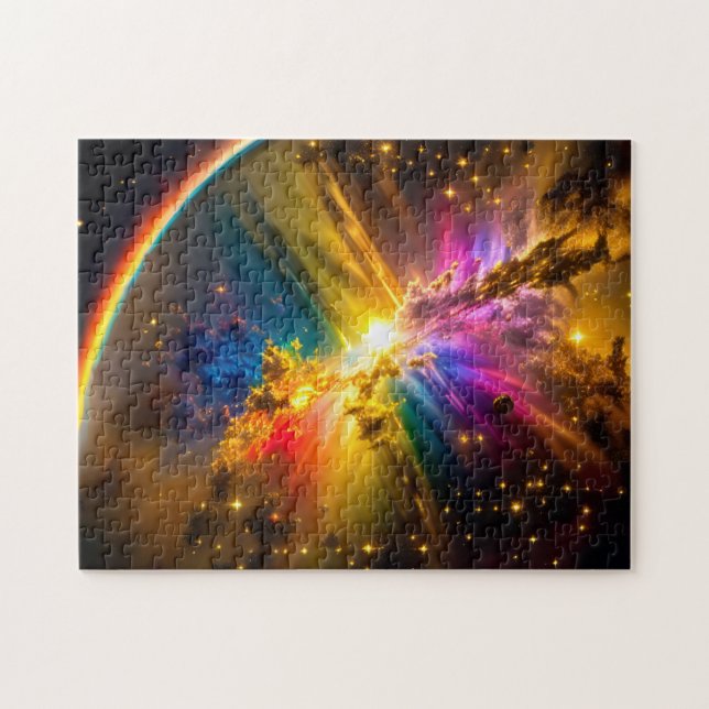 Cosmic Rainbow Over Indigo Clouds in Outer Space Jigsaw Puzzle (Horizontal)