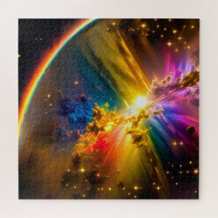 Cosmic Rainbow Over Indigo Scattered Storm Scenery Jigsaw Puzzle