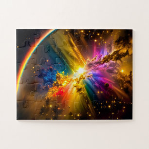 Cosmic Rainbow Over Rainbow Cloudy Storm Scene Jigsaw Puzzle