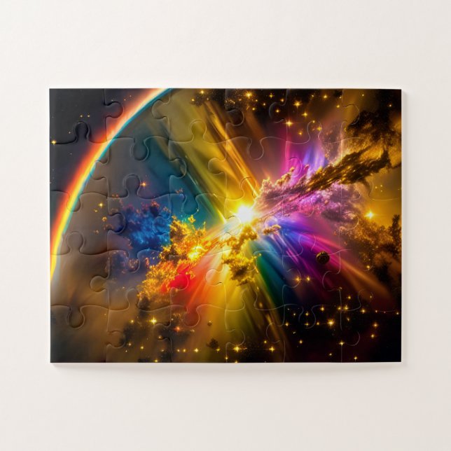 Cosmic Rainbow Over Rainbow Cloudy Storm Scene Jigsaw Puzzle (Horizontal)