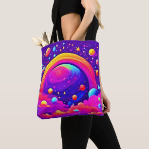 Cosmic Rainbow Planet Art Tote Bag