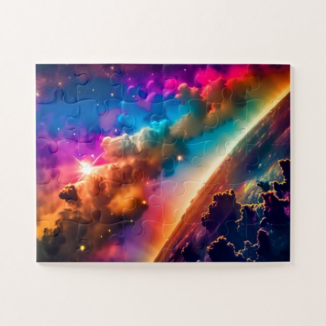 Cosmic Rainbow Shining in Cloudy Outer Space Scene Jigsaw Puzzle (Horizontal)