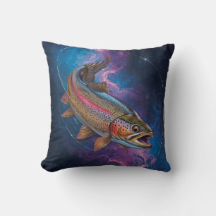 Cosmic Rainbow Trout Swimming in Galaxy Nebula Cushion