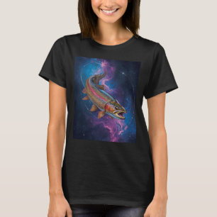 Cosmic Rainbow Trout Swimming in Galaxy Nebula T-Shirt