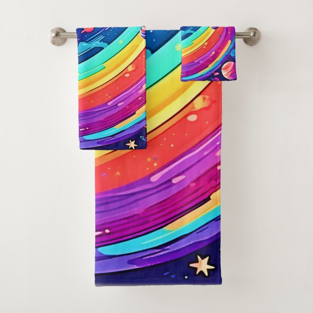 Cosmic Rainbow Vortex Bath Towel Set (Insitu)