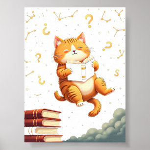 Cosmic Reading Cat Book Lovers Space Cat Meme Poster
