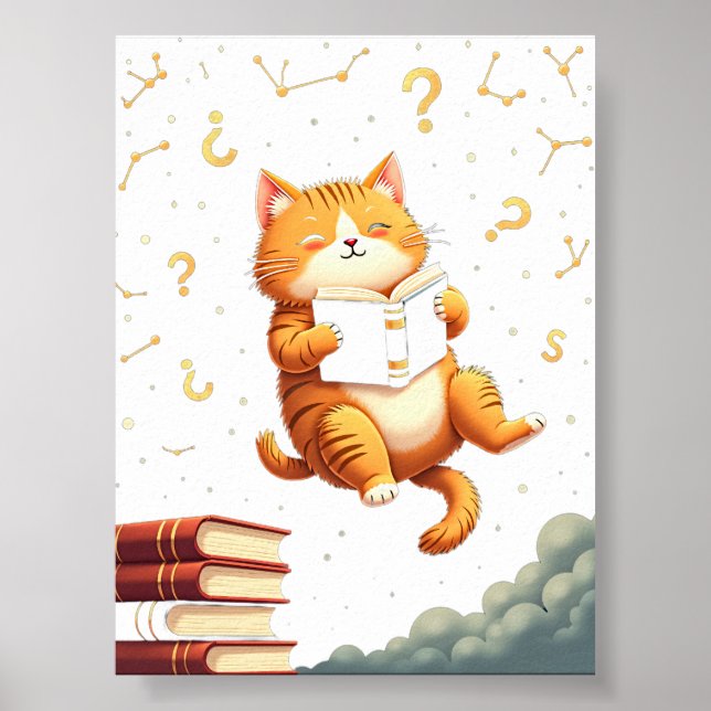 Cosmic Reading Cat Book Lovers Space Cat Meme Poster (Front)