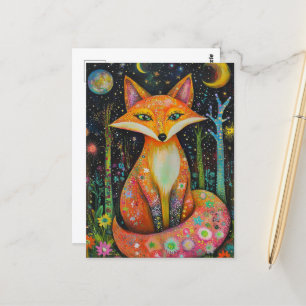 Cosmic Red Fox in the Forest Postcard