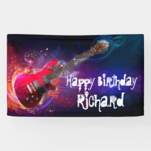 Cosmic Red Rock and Roll Electric Guitar Banner