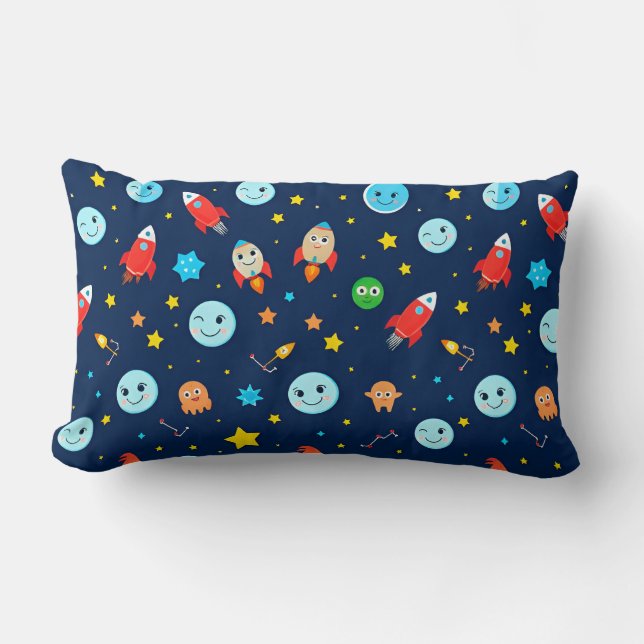 🚀 Cosmic Rocket Dreams Blue Space Adventure✨🌌 Lumbar Cushion (Front)