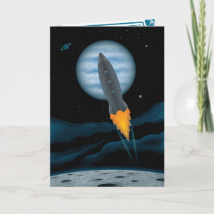 Cosmic Rocketship Scene Birthday Card