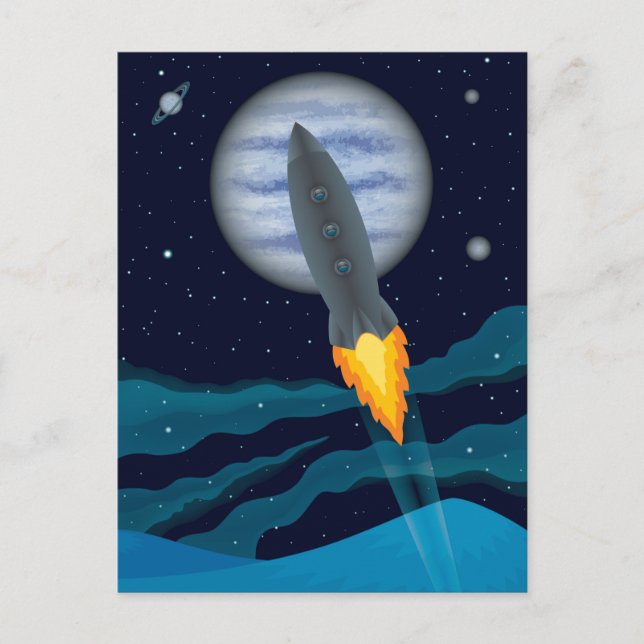 Cosmic Rocketship Scene Postcard (Front)