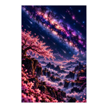 Cosmic Sakura: Galactic Night Celestial Galaxy Art