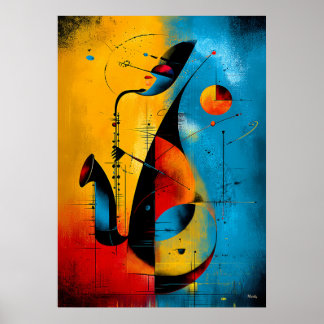 Cosmic Saxophone – Modern Abstract Geometric Wall  Poster