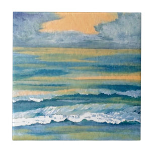 Cosmic Sea Yellow Gold and Blue Sunset Ocean Tile