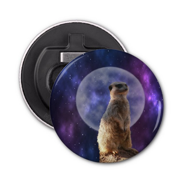 Cosmic Sentinel: Meerkat Under the Full Moon  Bottle Opener (Front)