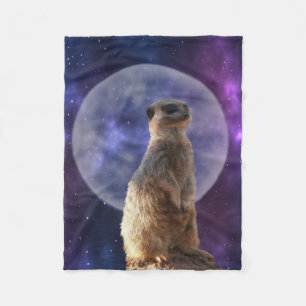 Cosmic Sentinel: Meerkat Under the Full Moon Fleece Blanket
