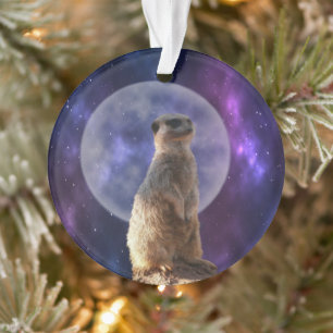 Cosmic Sentinel: Meerkat Under the Full Moon Ornament