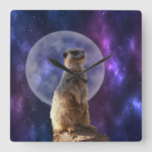 Cosmic Sentinel: Meerkat Under the Full Moon  Square Wall Clock