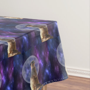Cosmic Sentinel: Meerkat Under the Full Moon  Tablecloth