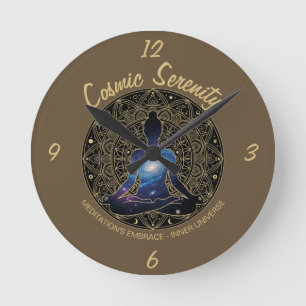 Cosmic Serenity Meditation Galaxy Mandala Round Clock