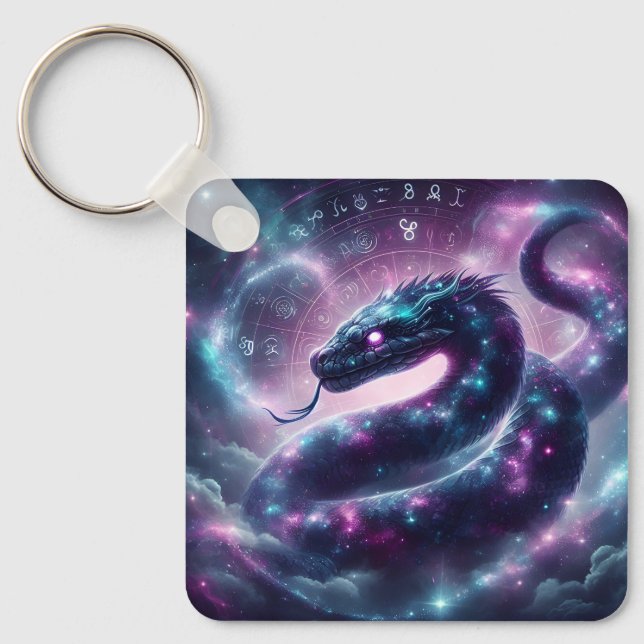 Cosmic Serpent Zodiac Galaxy Astrology Key Ring (Front)