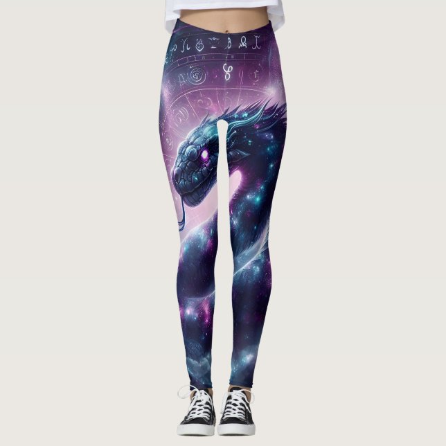 Cosmic Serpent Zodiac Galaxy Astrology Leggings (Front)