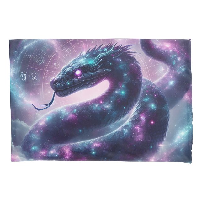Cosmic Serpent Zodiac Galaxy Astrology Pillowcase (Front)