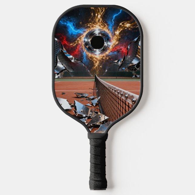 Cosmic Serve — Black Hole Over Center Court Pickleball Paddle (Front)