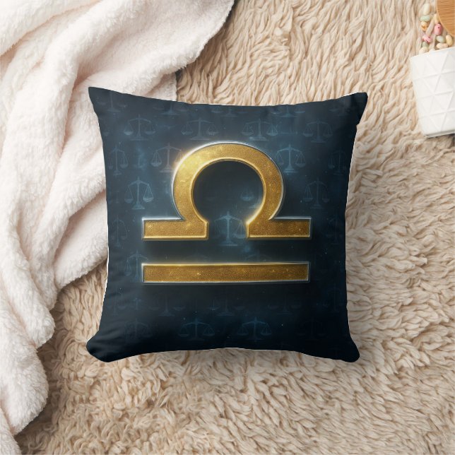 Cosmic Shimmering Gold Libra Zodiac Symbol Cushion (Blanket)