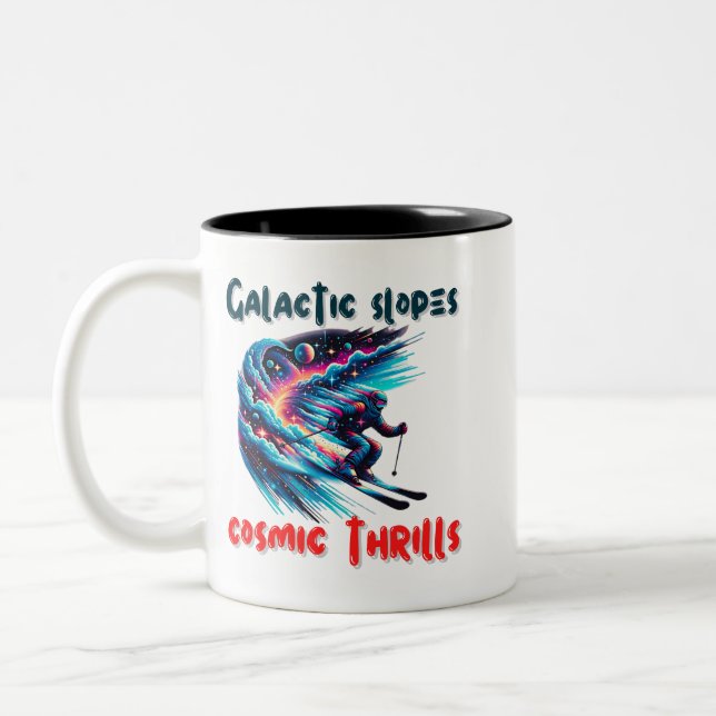 Cosmic Skiing Adventure in Space Two-Tone Coffee Mug (Left)