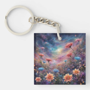 Cosmic sky with fantasy flowers key ring