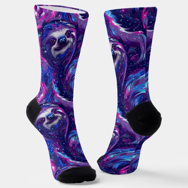 Cosmic Sloth Dreams - Vibrant Galaxy Pattern Socks (Angled)