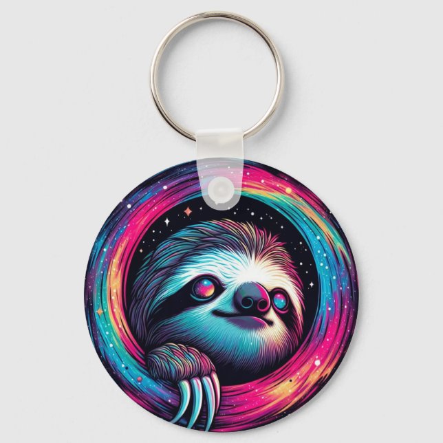 Cosmic Sloth Galaxy Art Key Ring (Front)