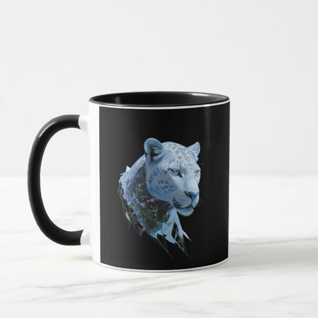 Cosmic Snow Leopard Abstract Art Mug (Left)