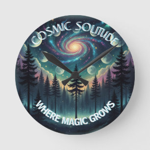 Cosmic Solitude Galaxy Forest • Moon Phases Round Clock