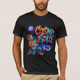 Cosmic Solo Alien Guitar Player Space Music Art T-Shirt