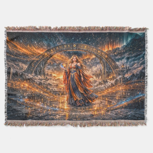 Cosmic Sorceress – Fantasy Throw Blanket (Front)