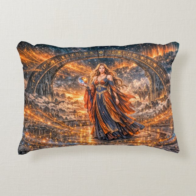 Cosmic Sorceress – Fantasy Throw Pillow (Front)